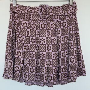 Just Polly Skirt Womens Small Purple Brown Belted Mini Pleated Floral JS11198
